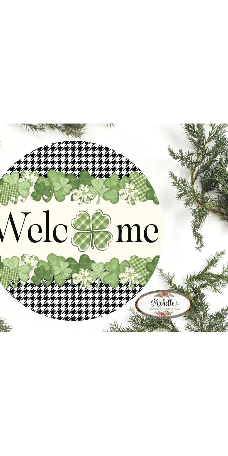 Saint Patrick Shamrock Welcome Sign - Wreath Enhancement - Michelle's aDOORable Creations - Signature Signs