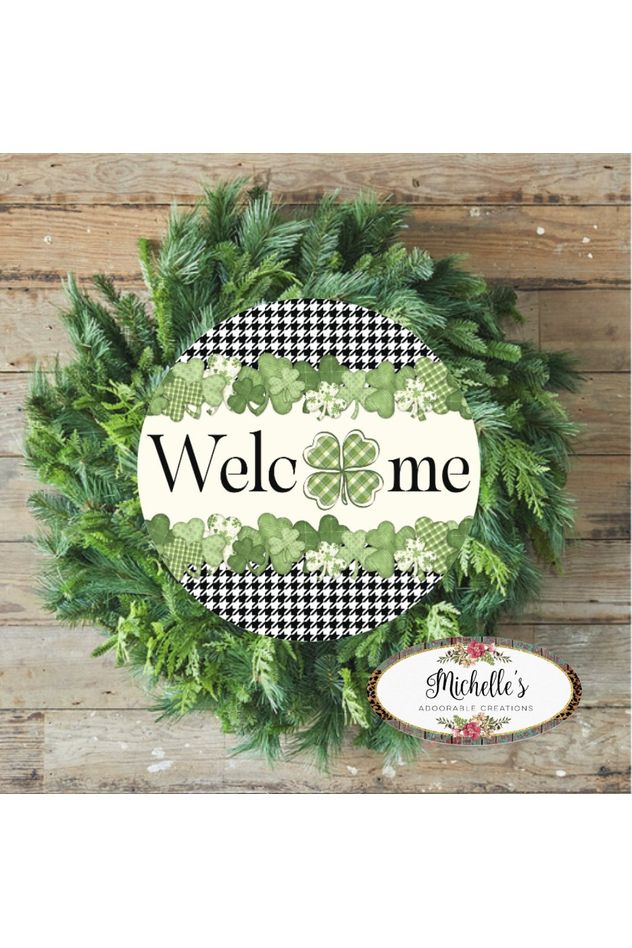 Saint Patrick Shamrock Welcome Sign - Wreath Enhancement - Michelle's aDOORable Creations - Signature Signs