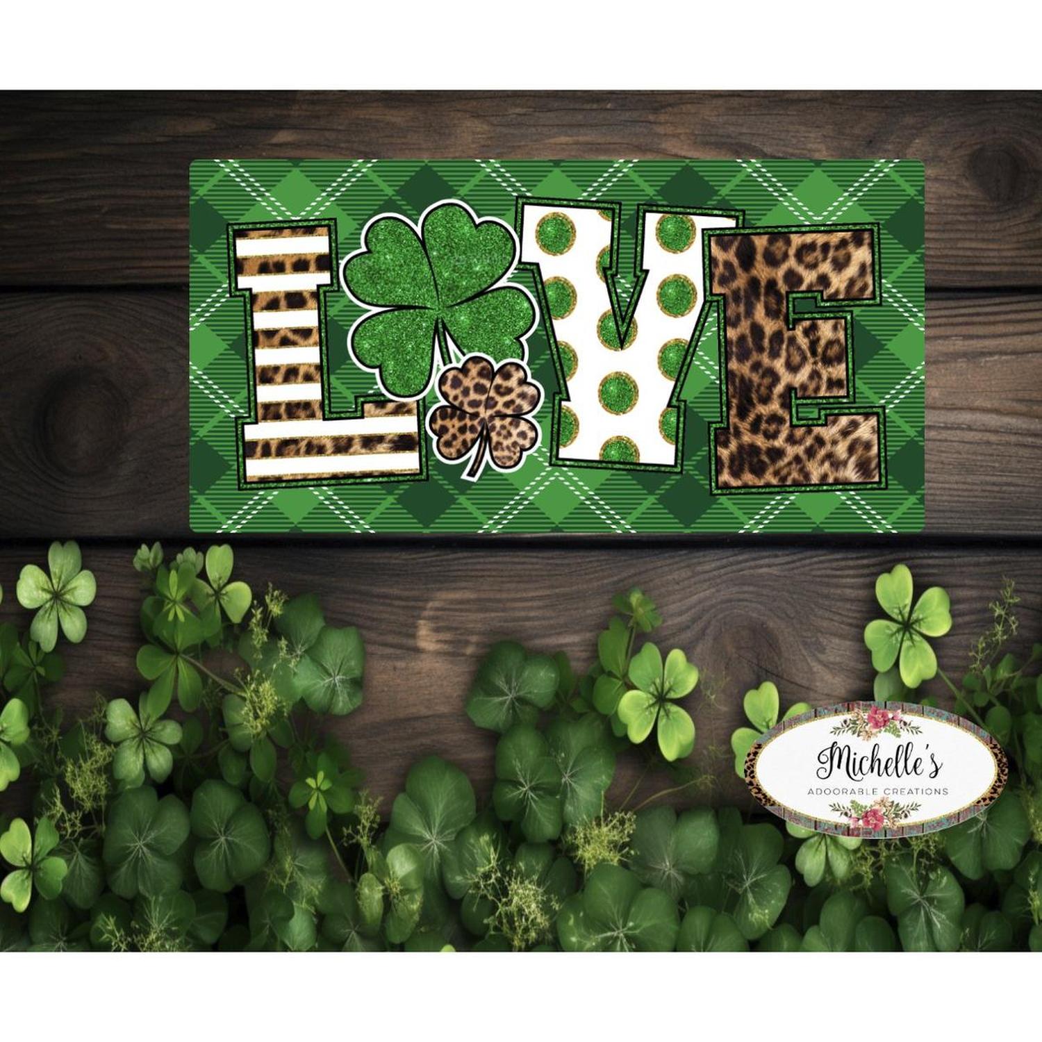 Shop For Saint Patrick's Day Leopard Love Sign - Wreath Enhancement at Michelle's aDOORable Creations