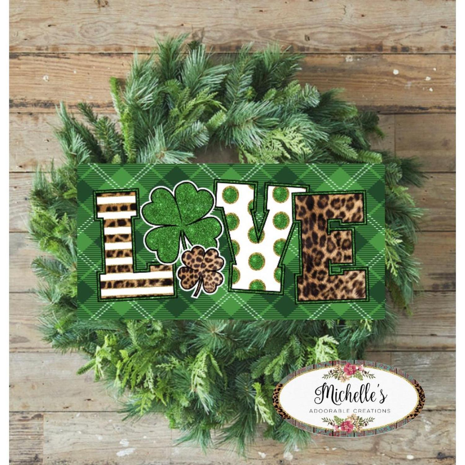 Saint Patrick's Day Leopard Love Sign - Wreath Enhancement