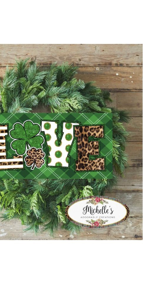 Saint Patrick's Day Leopard Love Sign - Wreath Enhancement - Michelle's aDOORable Creations - Signature Signs