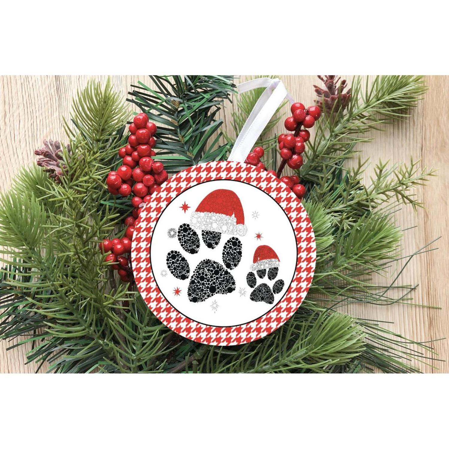 Santa Hat Paws Round Sign