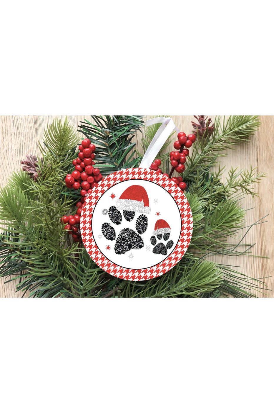 Santa Hat Paws Round Sign - Wreath Enhancement - Michelle's aDOORable Creations - Signature Signs