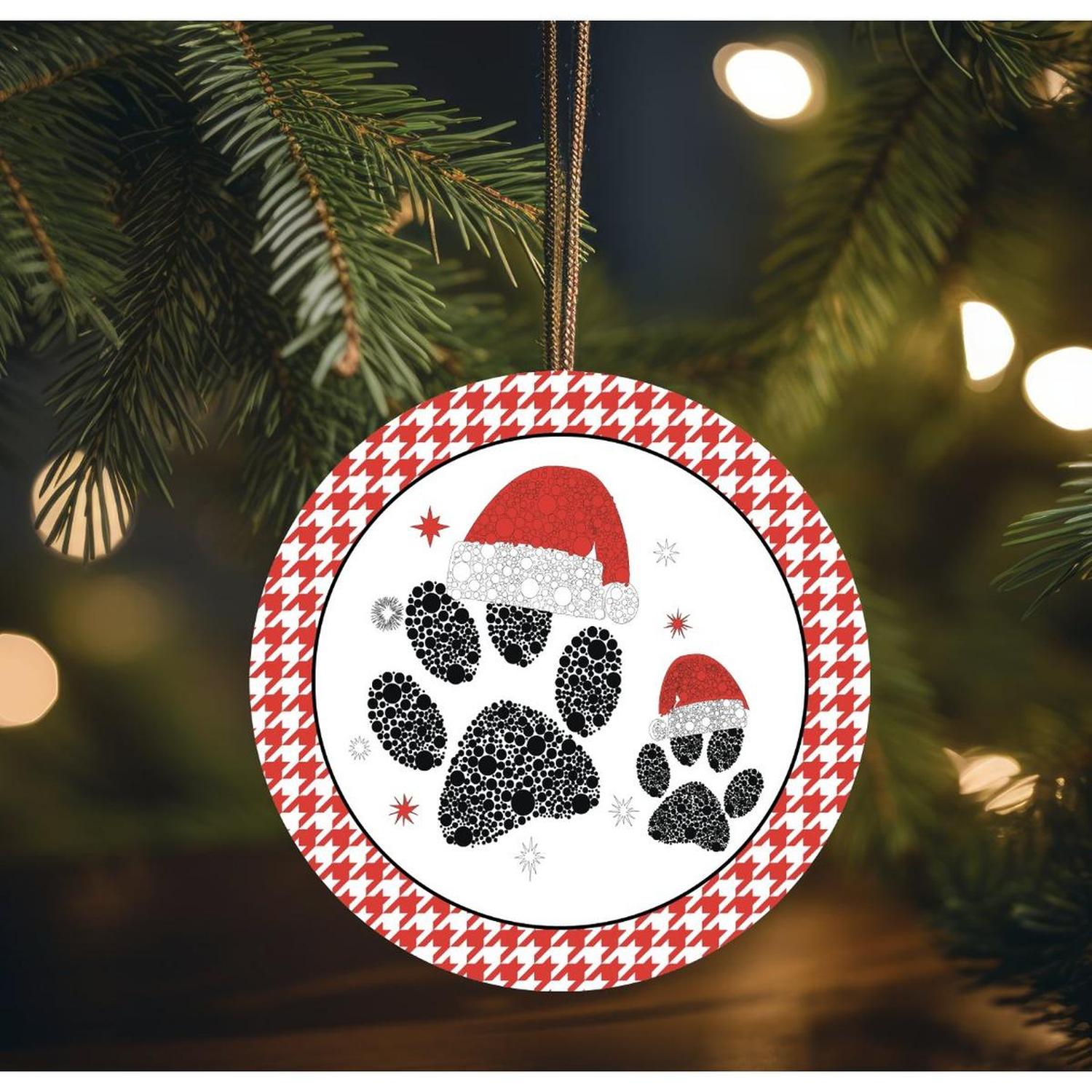 Santa Hat Paws Round Sign