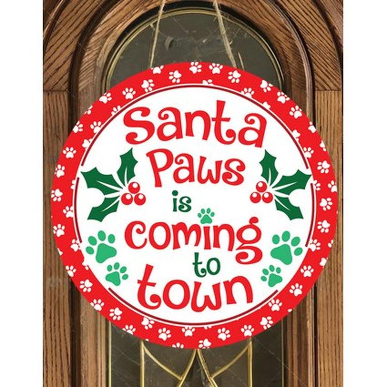 Santa Paws Christmas Round Sign