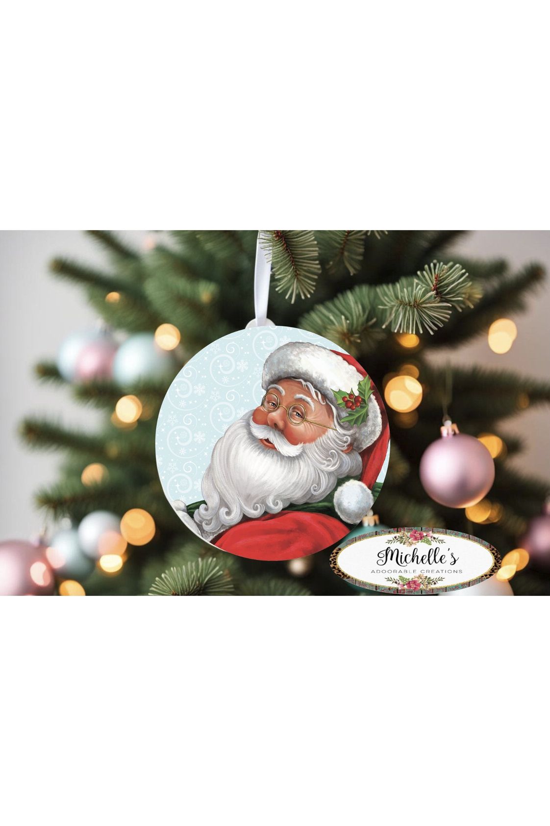 Santa Round Blue Frost Sign - Wreath Enhancement - Michelle's aDOORable Creations - Signature Signs