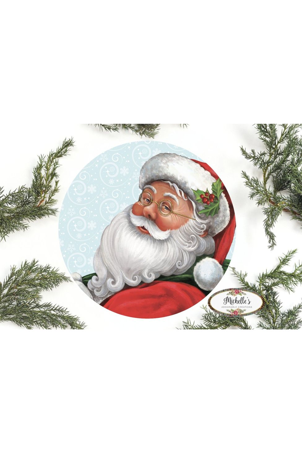 Shop For Santa Round Blue Frost Sign - Wreath Enhancement