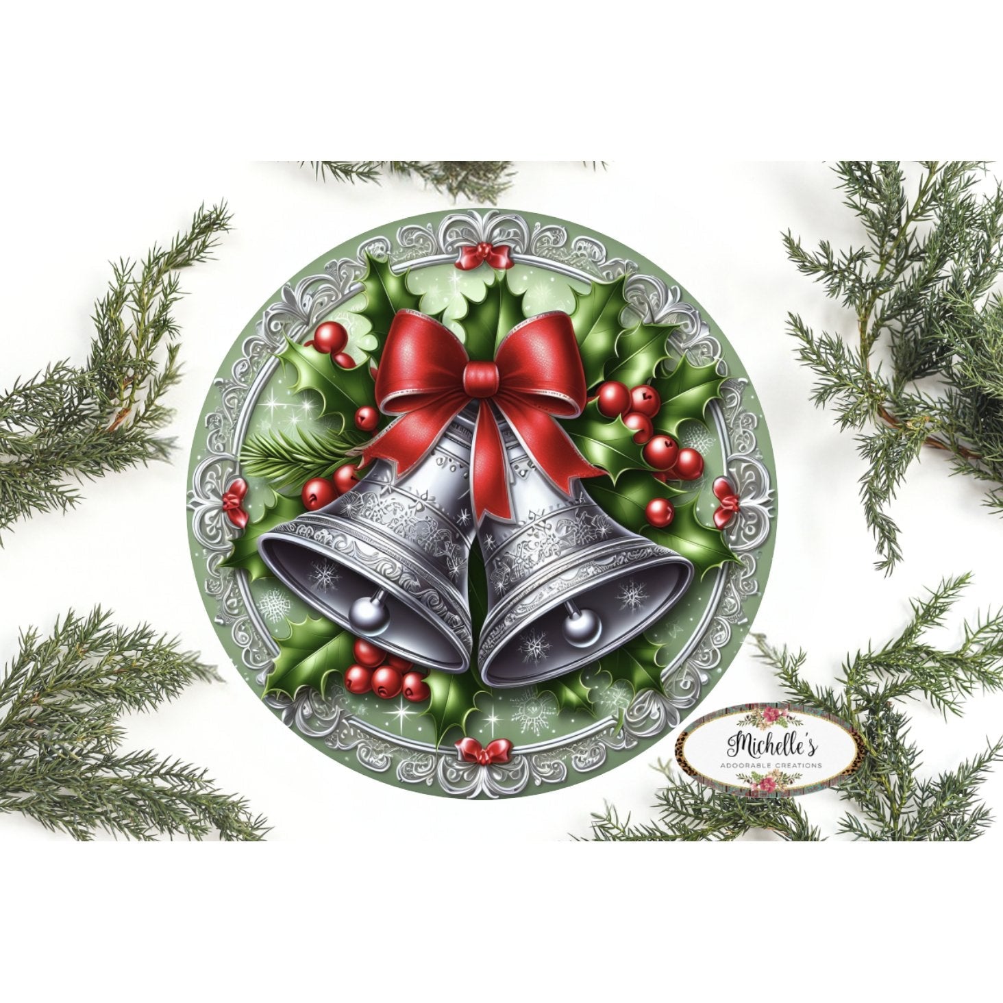 Shop For Silver Bells Round Sign - Wreath Enhancement at Michelle's aDOORable Creations