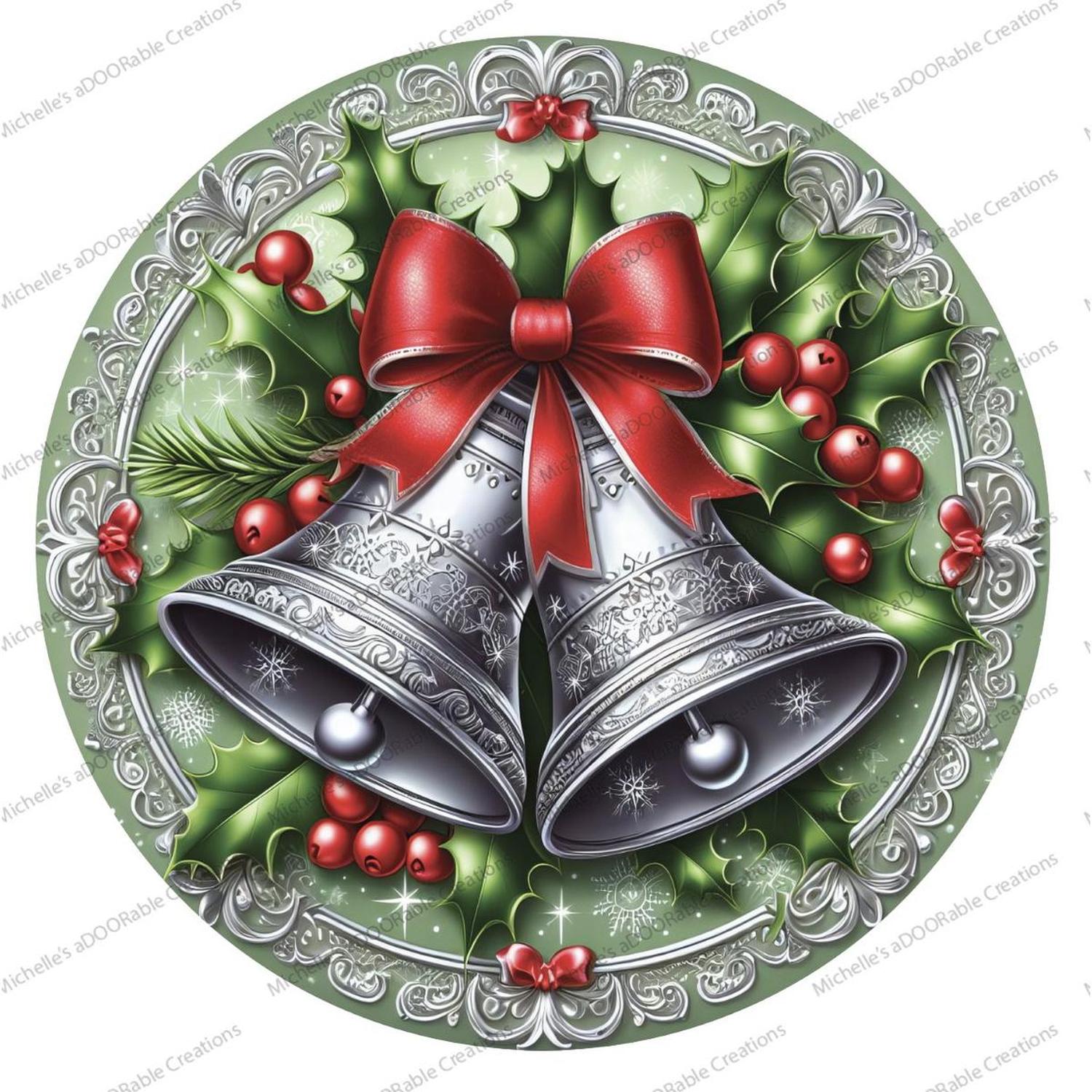 Shop For Silver Bells Round Sign - Wreath Enhancement at Michelle's aDOORable Creations