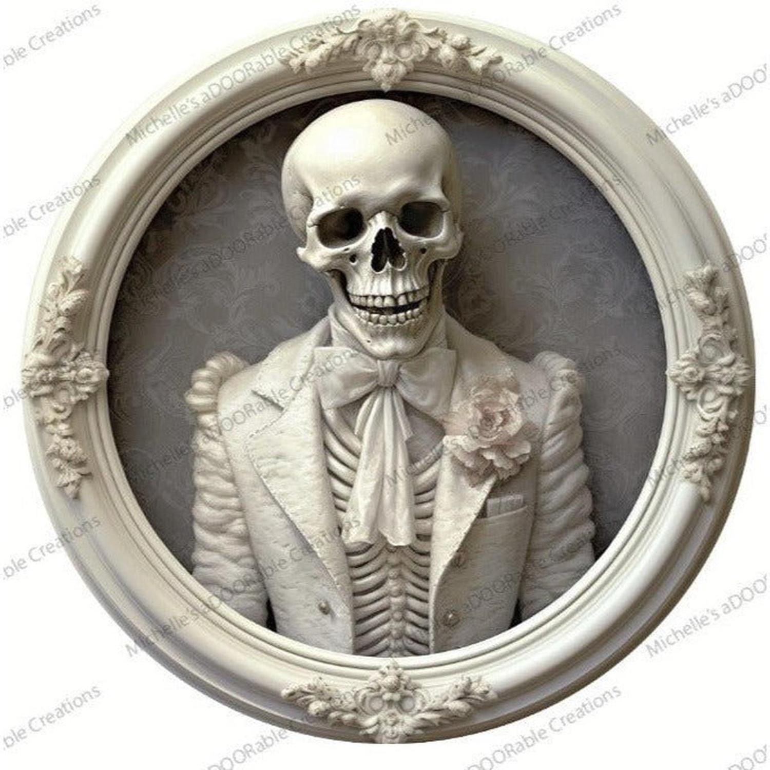 White Skeleton Groom Portrait Sign