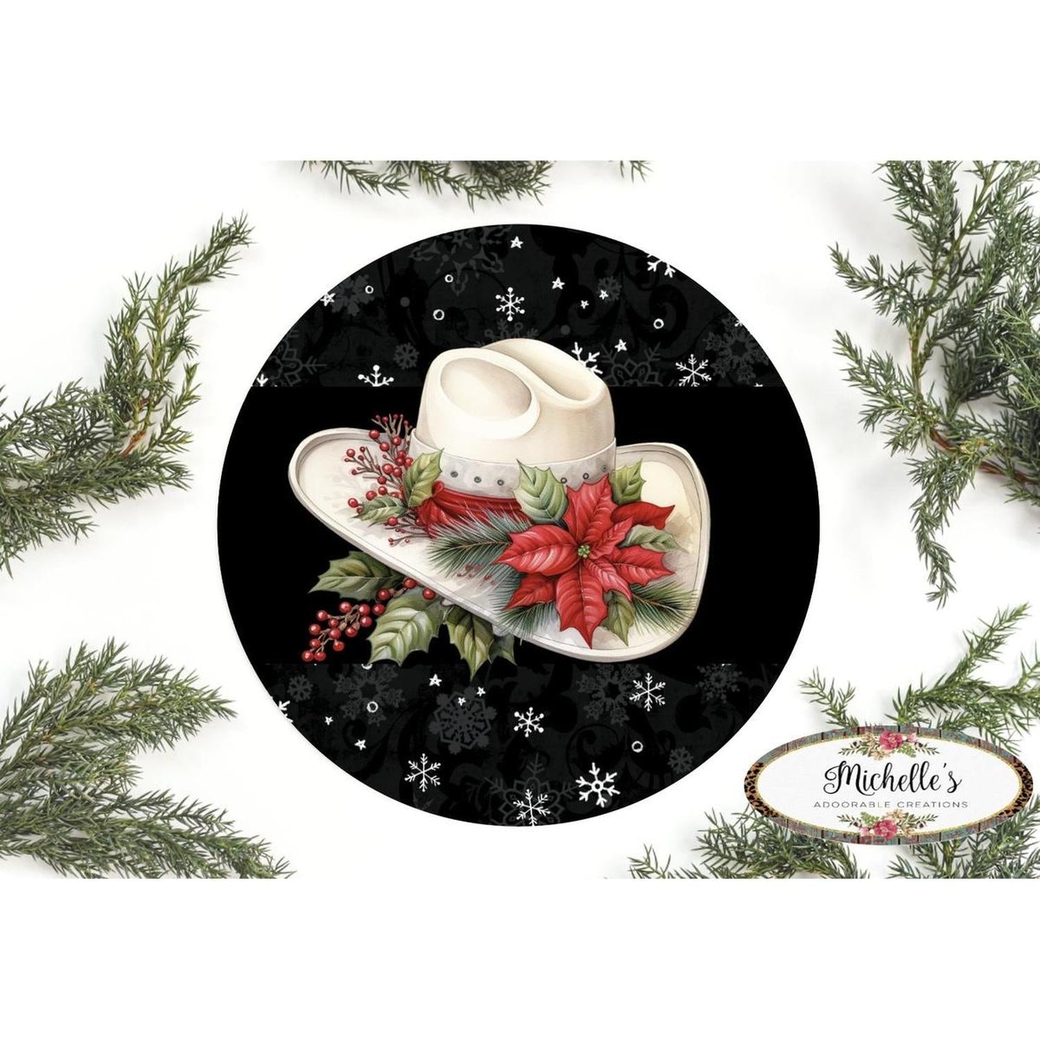 Snowflake Christmas Hat Sign - Wreath Enhancement