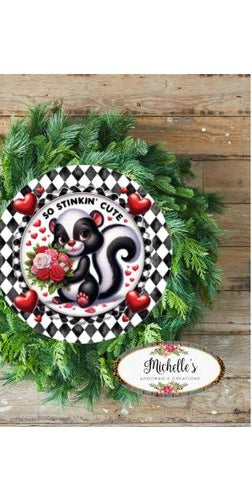 So Stinkin Cute Harlequin Skunk Round Sign - Wreath Enhancement - Michelle's aDOORable Creations - Signature Signs