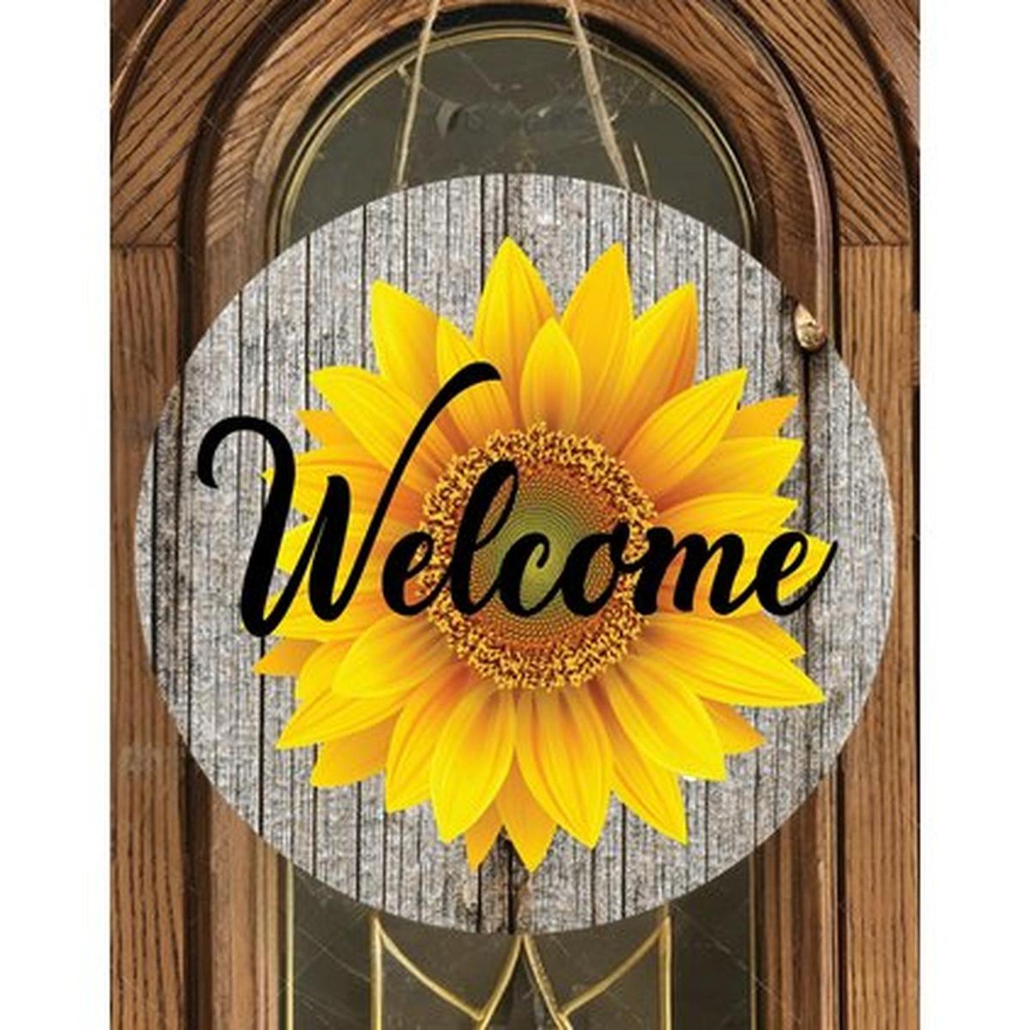 Shop For Sunflower Welcome Rustic Round Sign - Wreath Enhancement at Michelle's aDOORable Creations