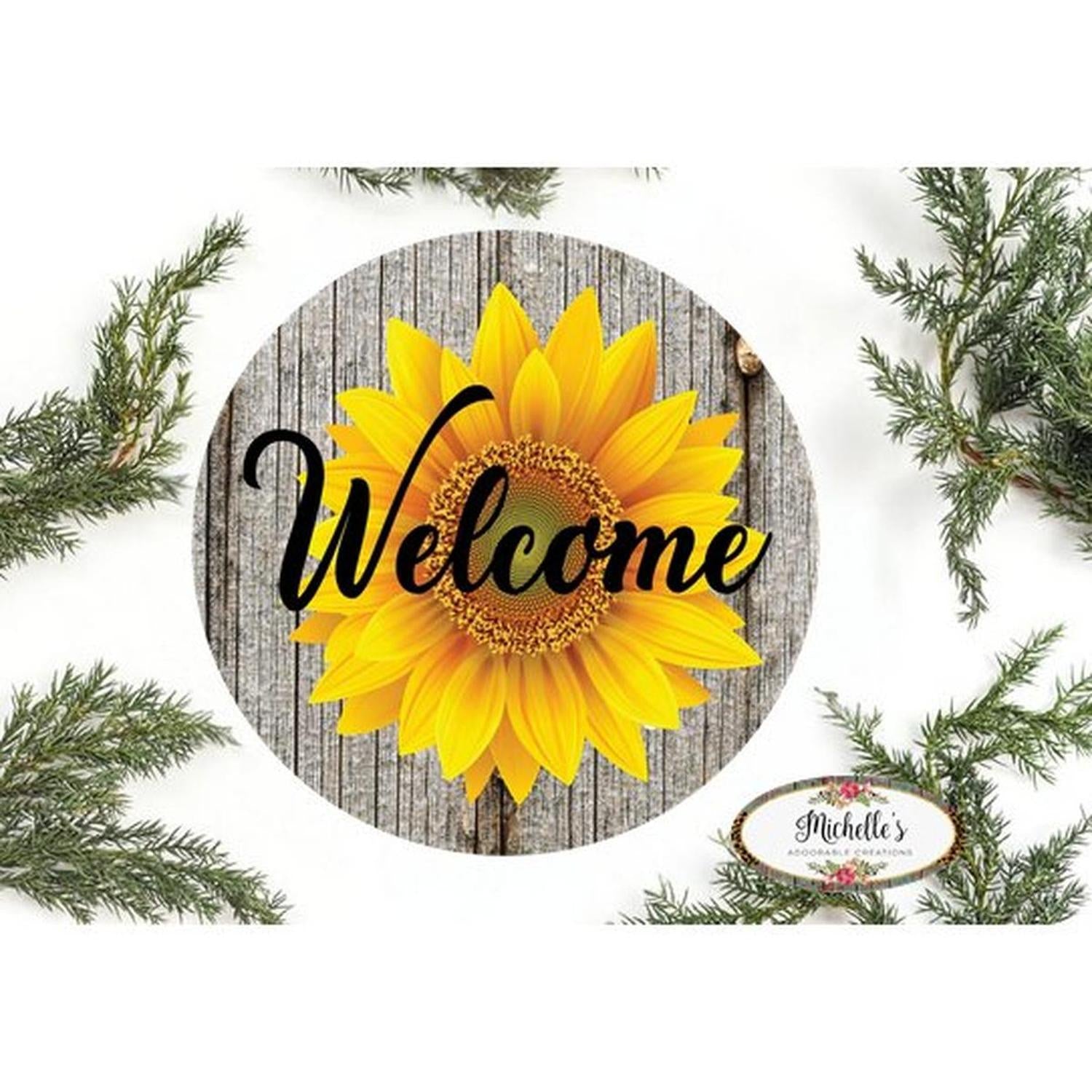 Sunflower Welcome Rustic Round Sign