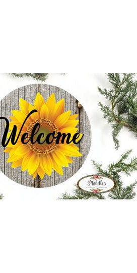 Sunflower Welcome Rustic Round Sign - Wreath Enhancement - Michelle's aDOORable Creations - Signature Signs