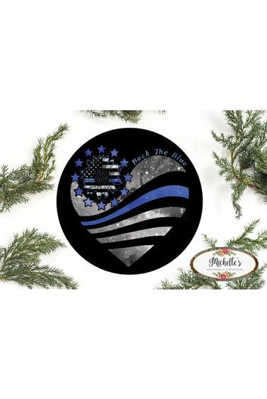Thin Blue Line Heart Support Sign - Wreath Enhancement - Michelle's aDOORable Creations - Signature Signs