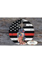 Thin Red Line Kneeling Firefighter Round Sign - Wreath Enhancement - Michelle's aDOORable Creations - Signature Signs