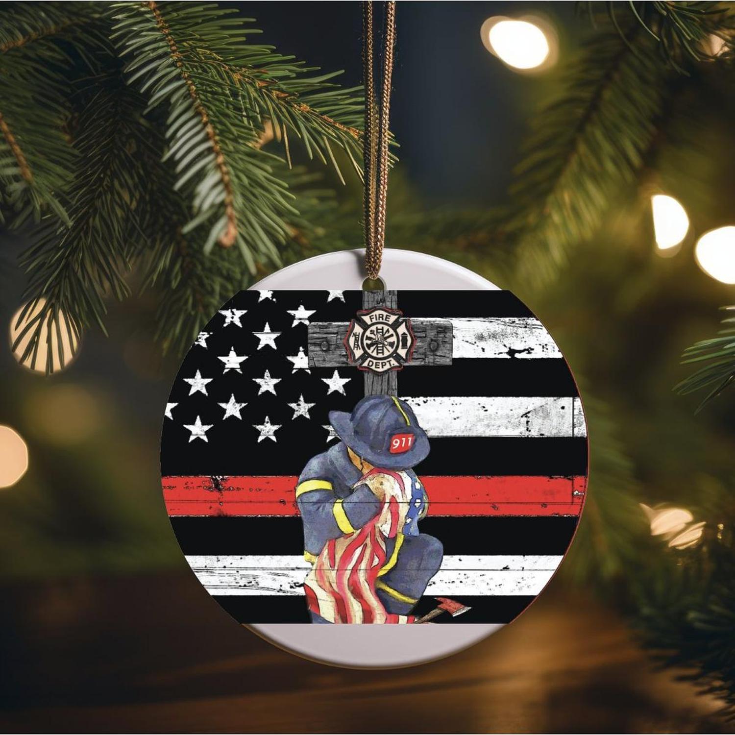 Thin Red Line Kneeling Firefighter Round Sign