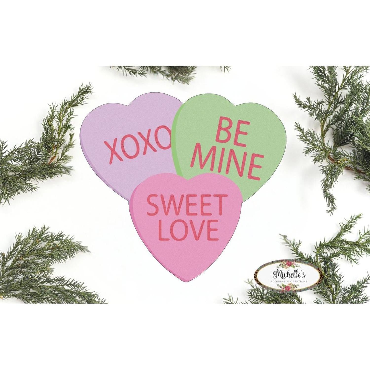 Triple Conversation Hearts Valentine Candy Sign - Wreath Enhancement
