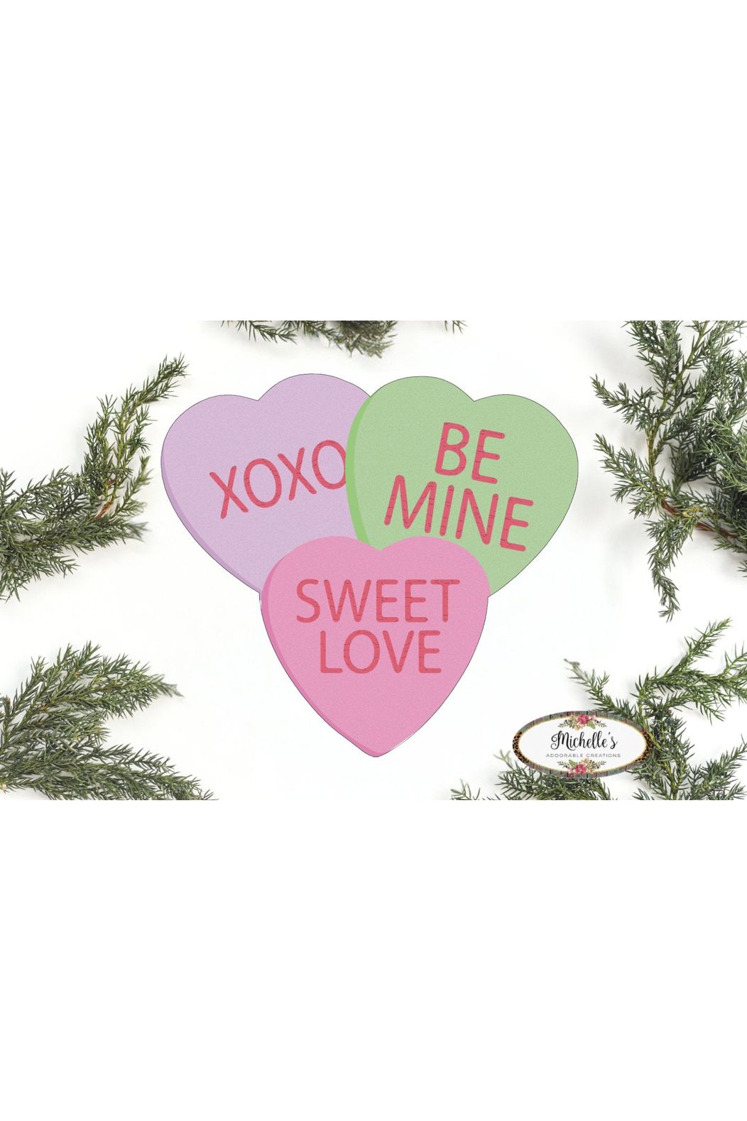 Shop For Triple Conversation Hearts Valentine Candy Sign - Wreath Enhancement at Michelle's aDOORable Creations