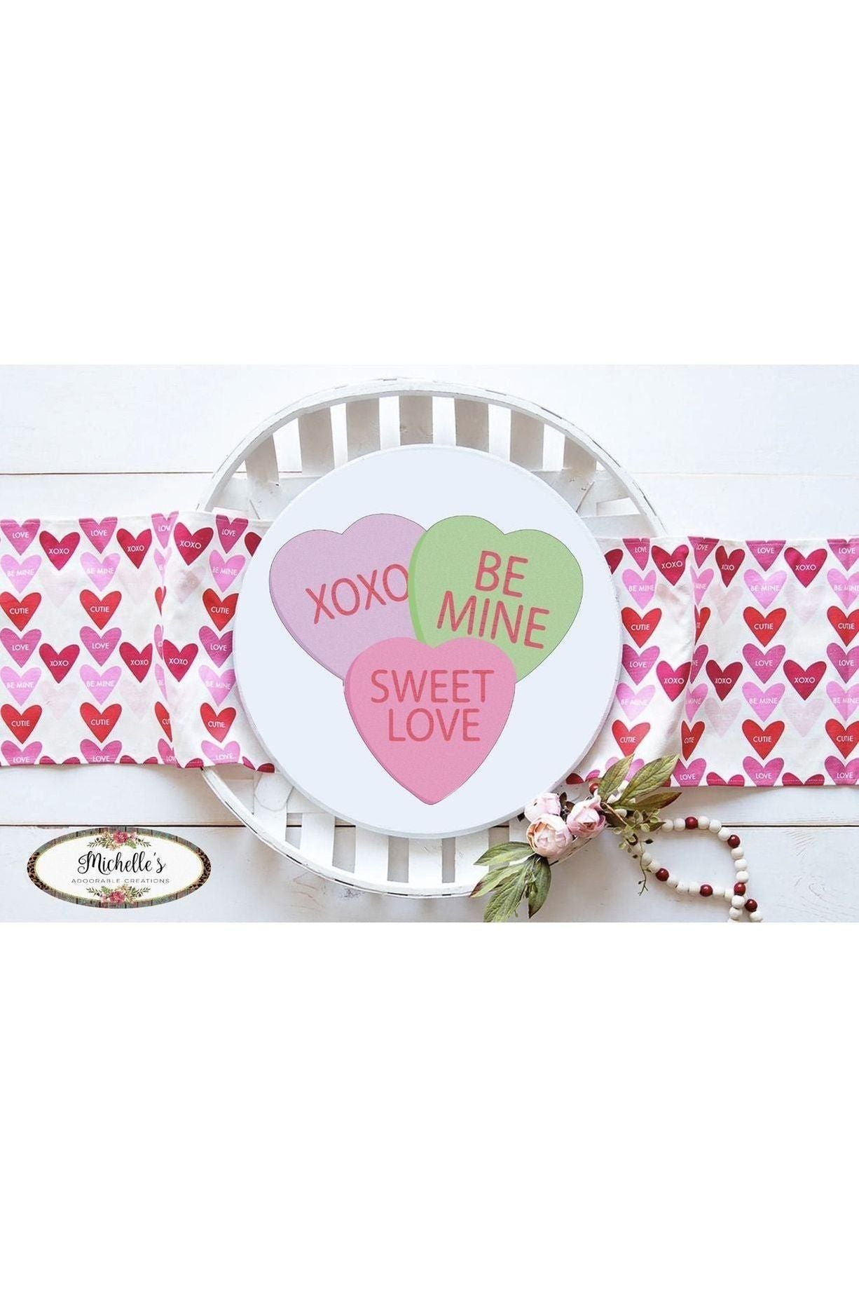 Shop For Triple Conversation Hearts Valentine Candy Sign - Wreath Enhancement at Michelle's aDOORable Creations