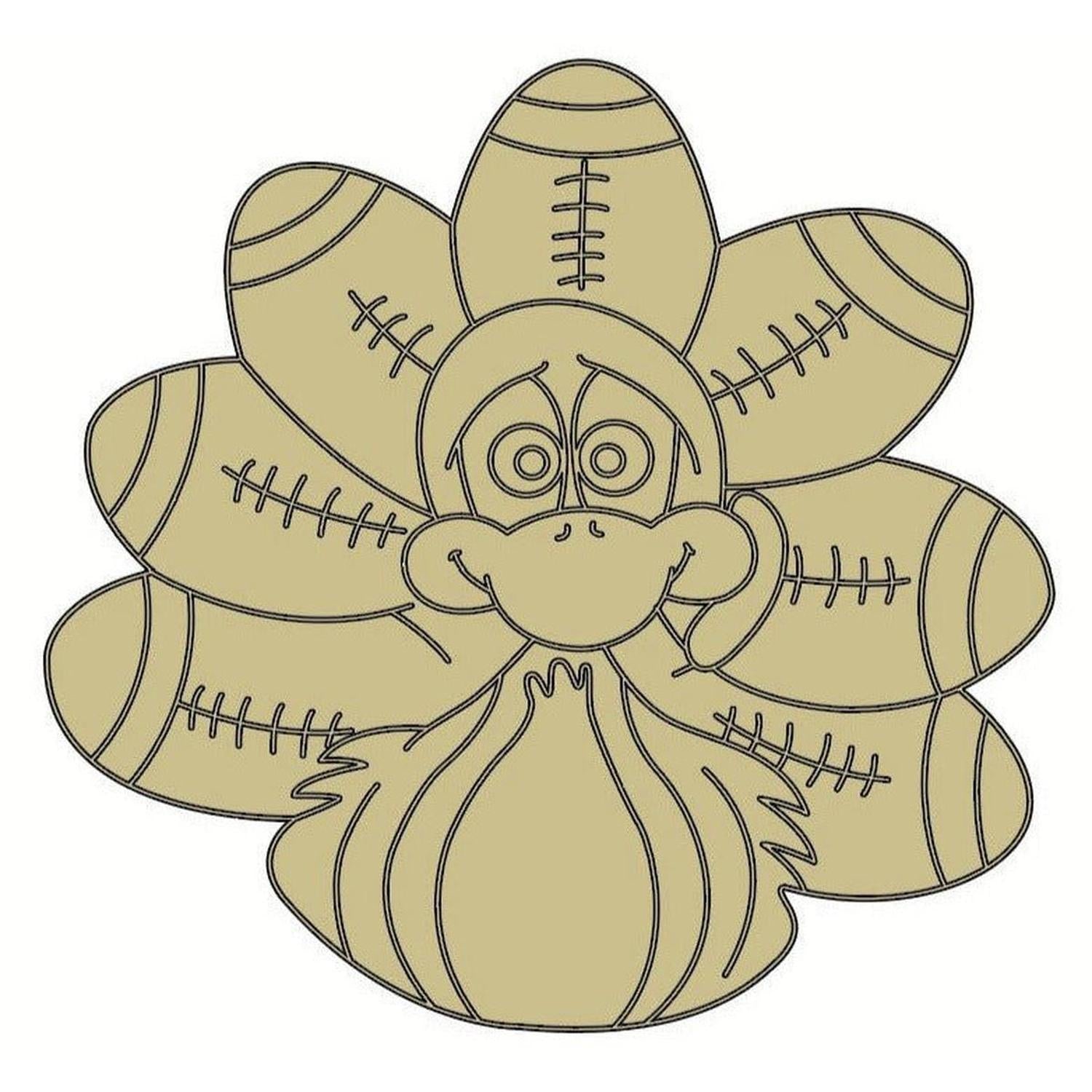 Turkey Football Feathers Unfinished Wood Cut Out