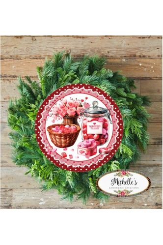 Shop For Valentine Candy and Roses Round Sign - Wreath Enhancement