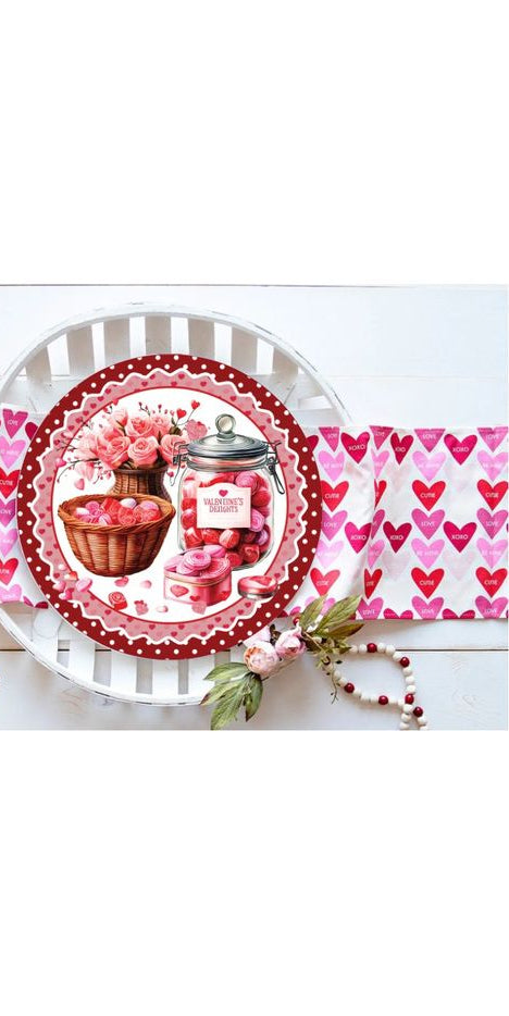 Valentine Candy and Roses Round Sign - Wreath Enhancement - Michelle's aDOORable Creations - Signature Signs