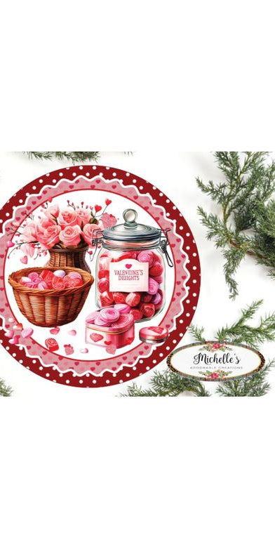 Valentine Candy and Roses Round Sign - Wreath Enhancement - Michelle's aDOORable Creations - Signature Signs
