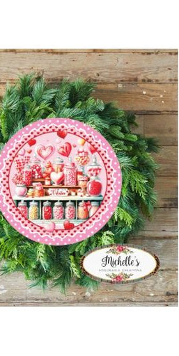 Valentine Candy Sweets Round Sign - Wreath Enhancement - Michelle's aDOORable Creations - Signature Signs