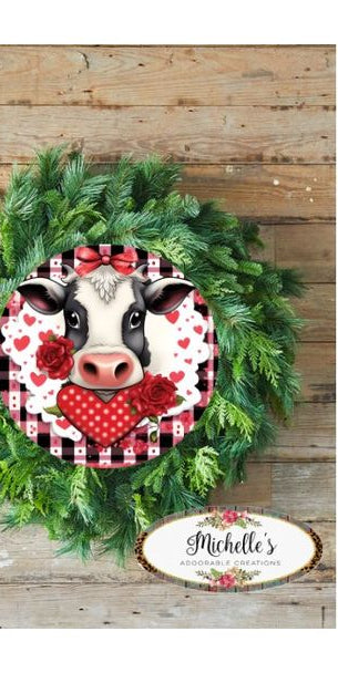 Valentine Dairy Cow Round Sign - Wreath Enhancement - Michelle's aDOORable Creations - Signature Signs