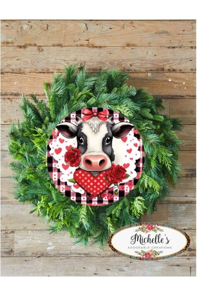 Shop For Valentine Dairy Cow Round Sign - Wreath Enhancement