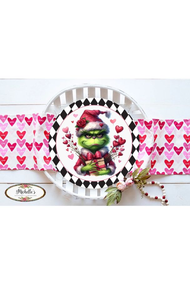 Valentine Green Monster Hearts Sign - Wreath Enhancement - Michelle's aDOORable Creations - Signature Signs