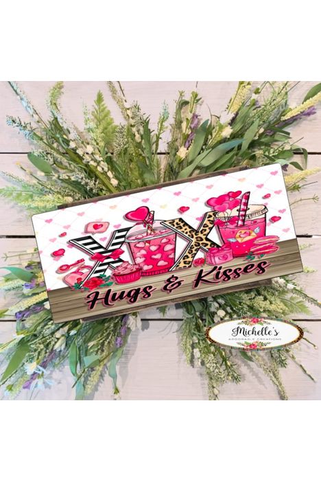 Valentine Hugs and Kisses Coffee Sign - Wreath Enhancement - Michelle's aDOORable Creations - Signature Signs