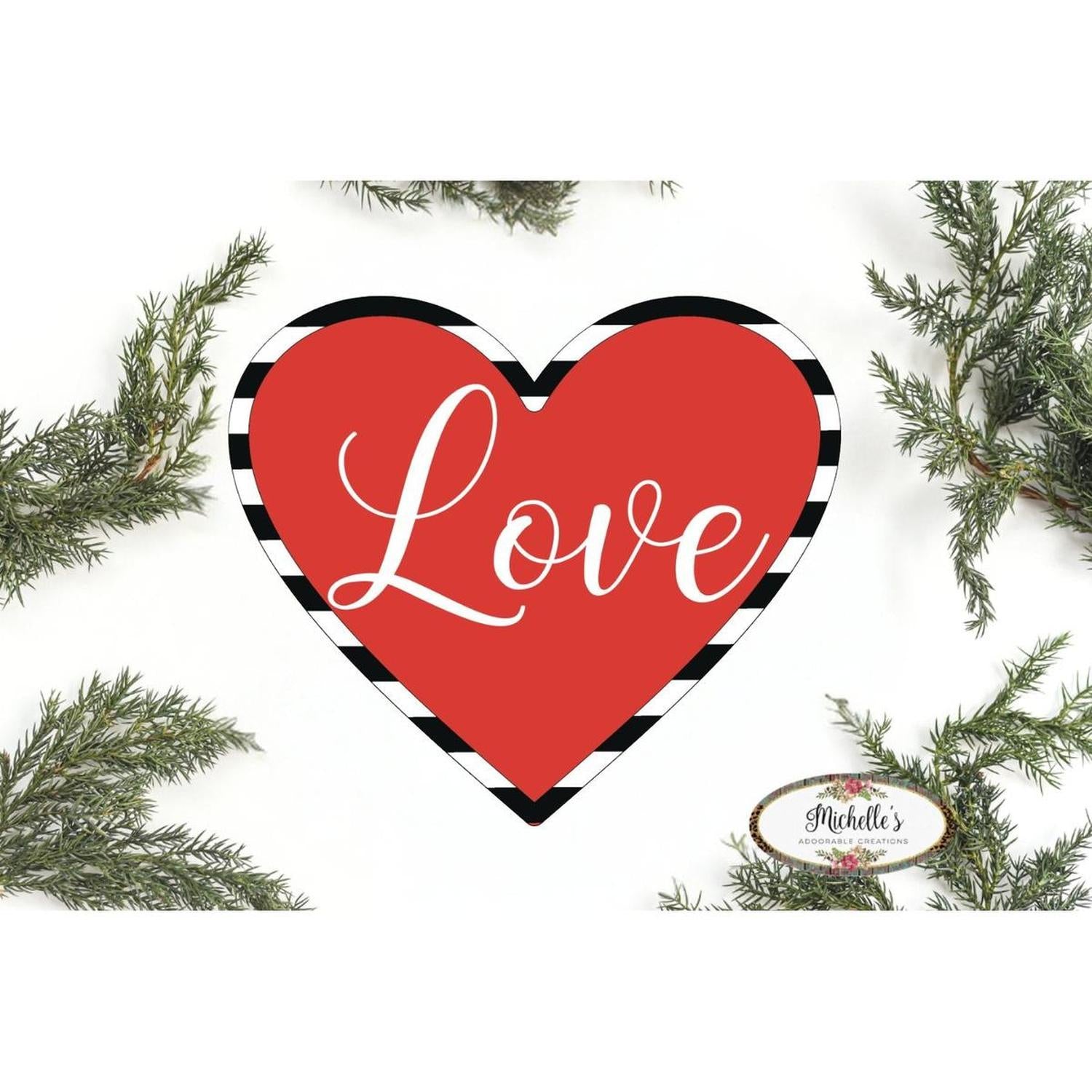 Valentine Love Striped Heart Sign