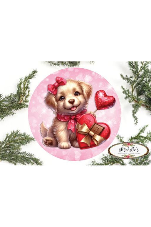 Valentine Puppy Candy Hearts Round Sign - Wreath Enhancement - Michelle's aDOORable Creations - Signature Signs
