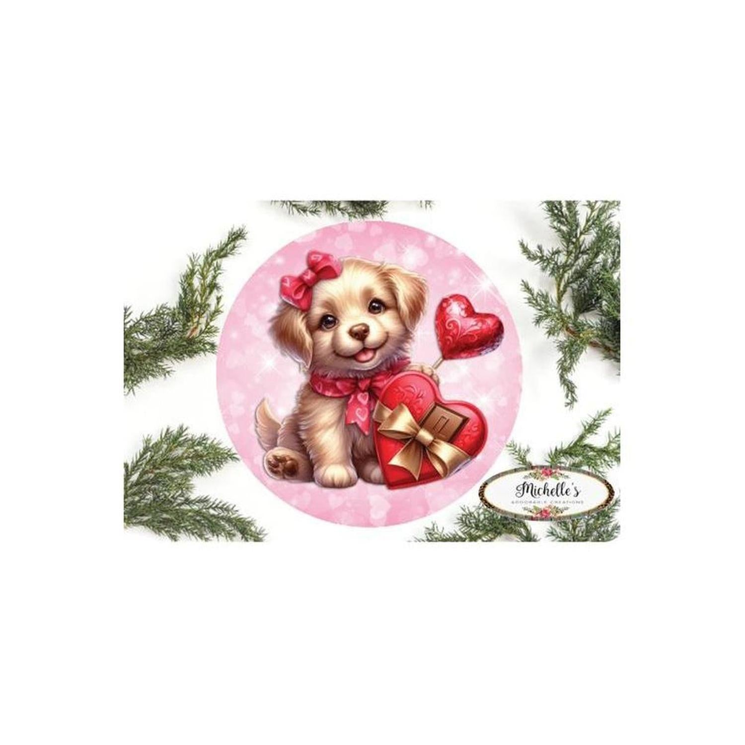Shop For Valentine Puppy Candy Hearts Round Sign - Wreath Enhancement at Michelle's aDOORable Creations