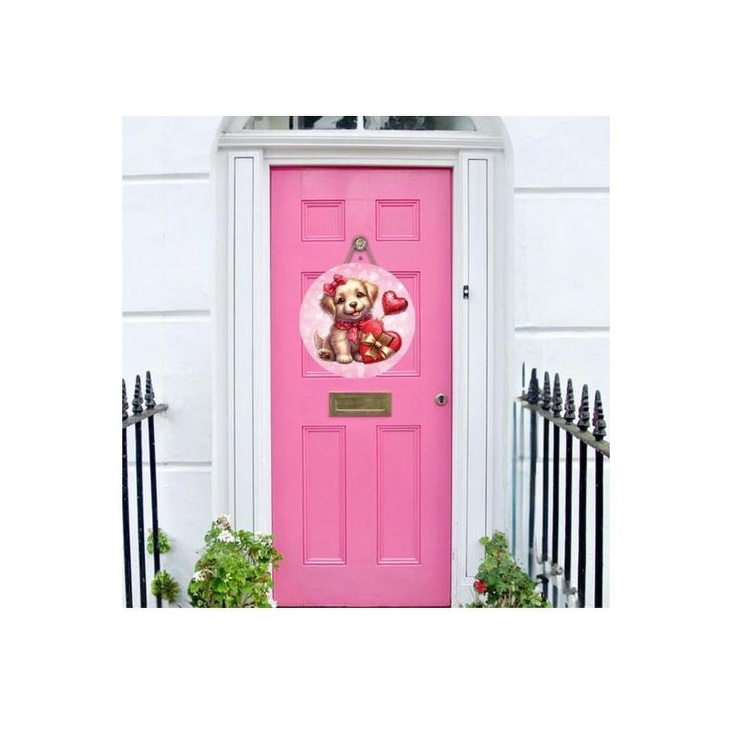Valentine Puppy Candy Hearts Round Sign - Wreath Enhancement