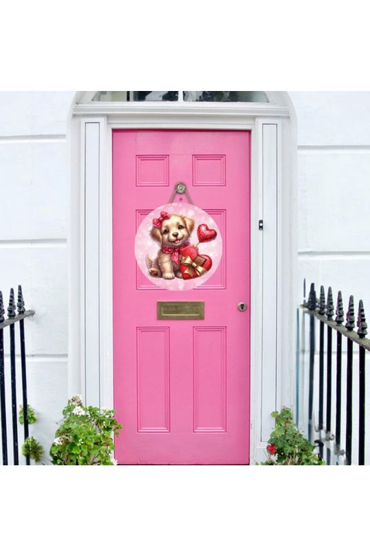 Shop For Valentine Puppy Candy Hearts Round Sign - Wreath Enhancement