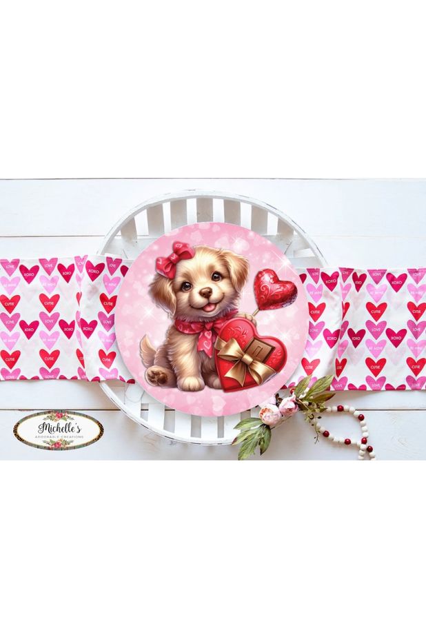 Shop For Valentine Puppy Candy Hearts Round Sign - Wreath Enhancement