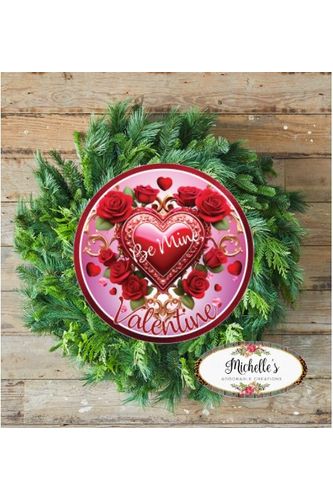 Valentine Red Roses Be Mine Round Sign - Wreath Enhancement - Michelle's aDOORable Creations - Signature Signs