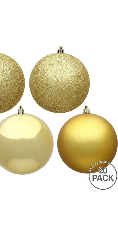 Vickerman 2.75" Gold 4-Finish Ball Ornament Assortment (Set of 20) - Michelle's aDOORable Creations - Holiday Ornaments