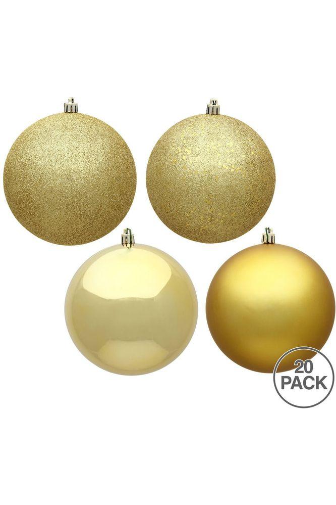 Vickerman 2.75" Gold 4-Finish Ball Ornament Assortment (Set of 20) - Michelle's aDOORable Creations - Holiday Ornaments