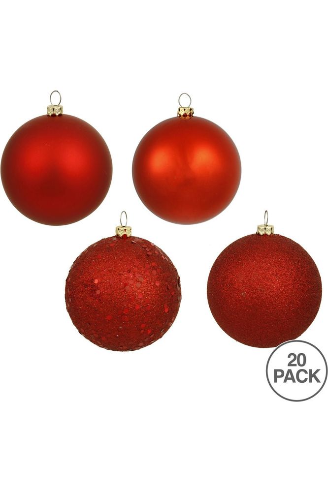 Vickerman 2.75" Red 4-Finish Ball Ornament Assortment (Set of 20) - Michelle's aDOORable Creations - Holiday Ornaments