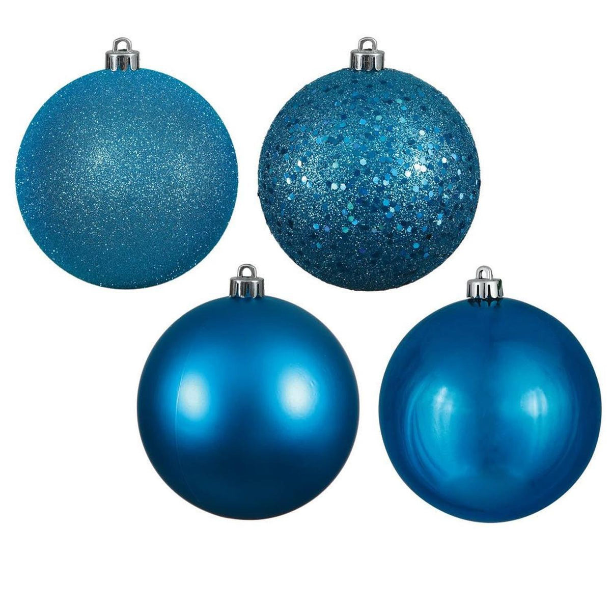 Set of 20 turquoise shatterproof ball ornaments with matte, shiny, glitter, and sequin finishes