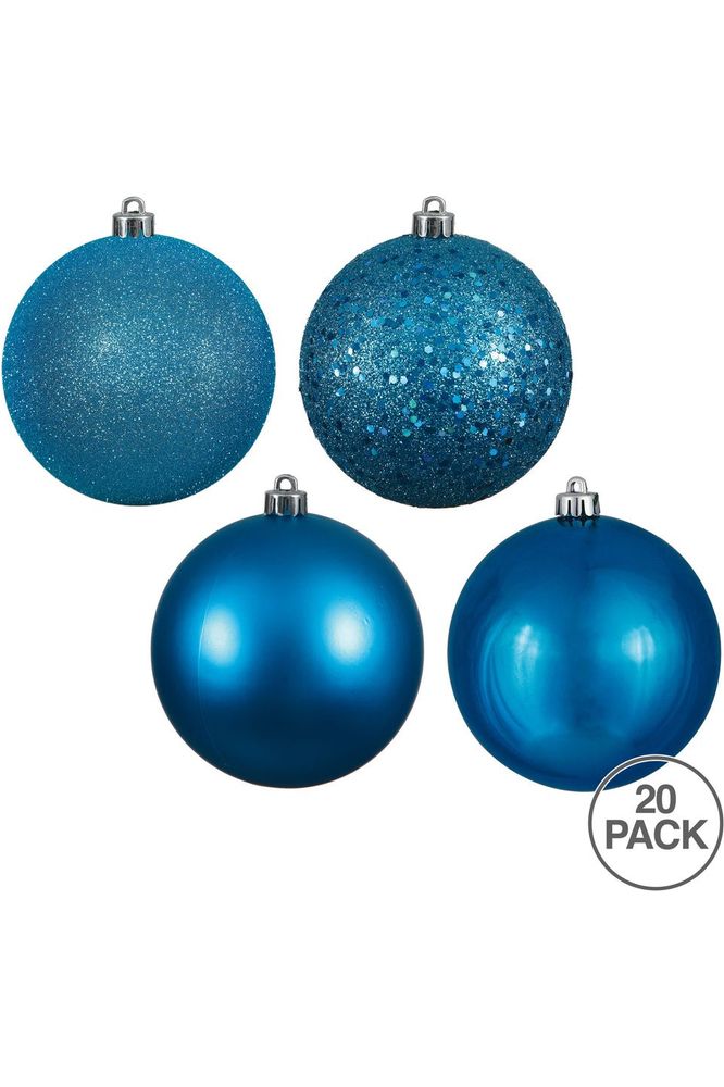 Vickerman 2.75" Turquoise 4-Finish Ball Ornament Assortment (Set of 20) - Michelle's aDOORable Creations - Holiday Ornaments