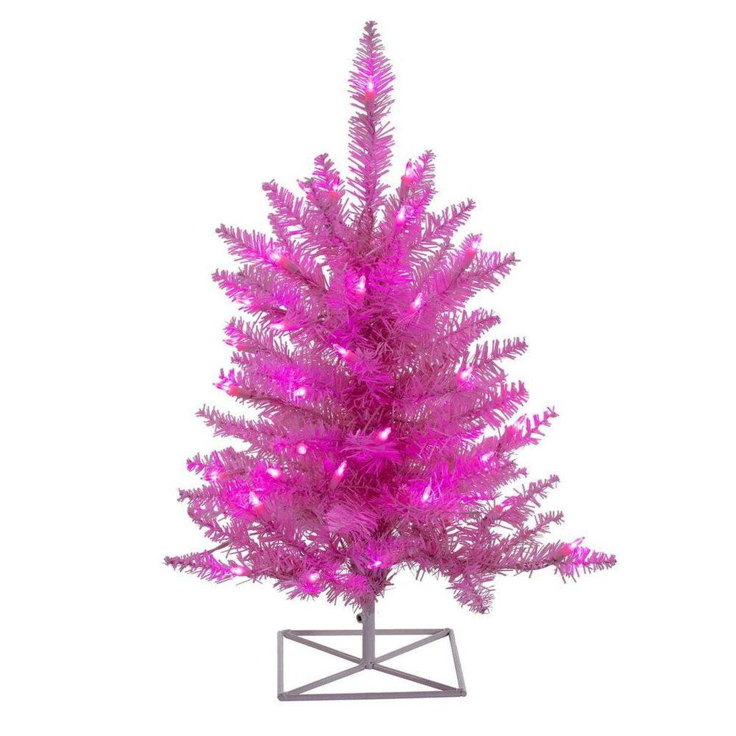 Vickerman 36" Plastic Fir LED Light Christmas Tree in Pink