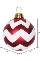 Vickerman 4" Red White Matte Glitter Chevron Ball (Set of 4) - Michelle's aDOORable Creations - Holiday Ornaments