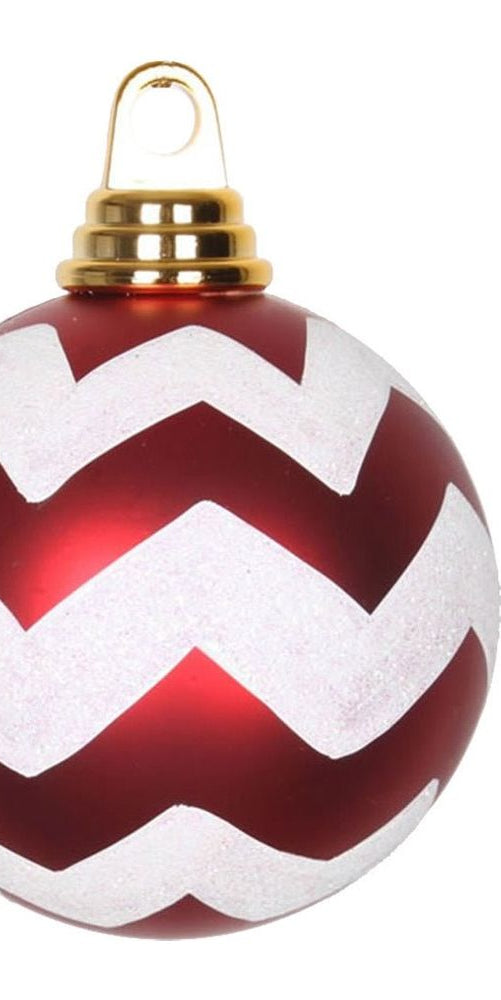 Vickerman 4" Red White Matte Glitter Chevron Ball (Set of 4) - Michelle's aDOORable Creations - Holiday Ornaments