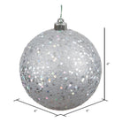 Silver sequin ball Christmas ornament, 4 inch shatterproof plastic with metallic cap